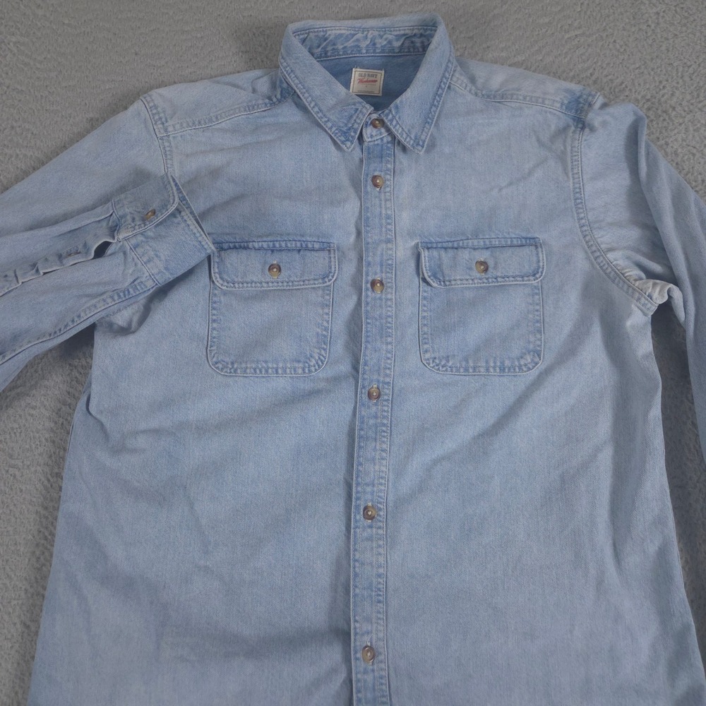 Old Navy Shirt Mens Large Light Wash Workwear Denim Long Sleeve Button Up Cotton